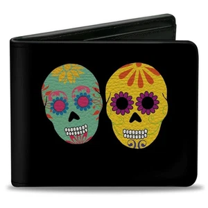 Bi-Fold Wallet Painted Sugar Skulls Black/Multi Color - Picture 1 of 8