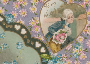 Antique 1911 Flowers Gold Hearts Valentine Postcard - Picture 1 of 3