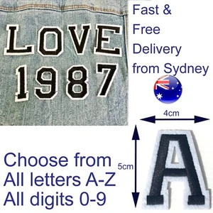 Alphabet iron on patch All Letter A-Z 0-9 iron-on patches word number digit hash - Picture 1 of 46