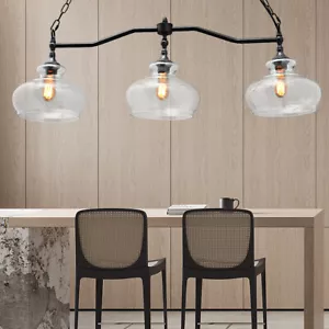 Pendant 3 Light Fixture Rustic Ceiling Light Kitchen Island w/ Clear Glass Shade - Picture 1 of 4