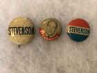 3 Different Vintage Stevenson Political Pin Back Buttons