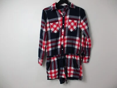 Aerie Romper женщин маленький пуговицах шорты белый клетку шнурка талии фланель  - Изображение 1 из 4