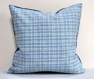 Vintage Mid Century Wool Tweed Cushion Cover Turquoise Blue Velvet Back 20x20" - Picture 1 of 10