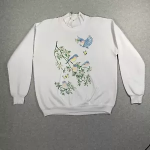 Vintage Jerzees Rundhals Pullover Vogelschwarm auf Baumzweig XL Doppelkragen - Bild 1 von 6