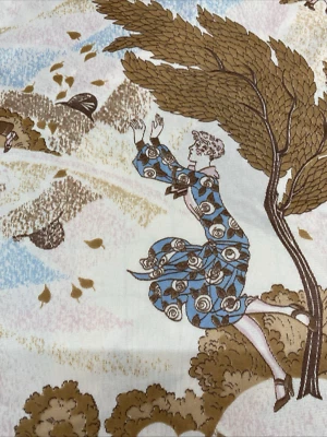 Tela tejida única vintage años 30 40 día ventoso marrón tostado azul novedad por #11 Foto 1 de 4