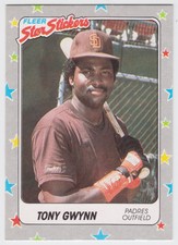 1988 Fleer Star Stickers Card - Tony Gwynn - #123 - San Diego Padres - NrMt+