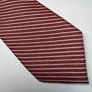 1901 Red & White Striped Tie Wool Silk Blend Chambray Lining Classic Preppy - Picture 1 of 9