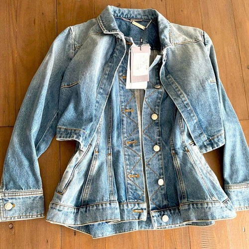 Giacca denim peplo a strati da donna Alexander McQueen prezzo consigliato US $2.250 nuova con etichette IT36 XS
