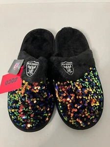 FOCO NFL Las Vegas Raiders Black Sequins Women's Slippers Size M - 7-8 New - Picture 1 of 11