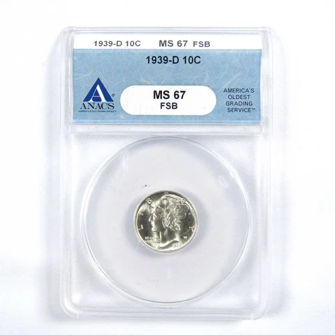 1939 D Mercury Dime MS 67 FSB ANACS 90% Silver Uncirculated SKU:I5786 Cover