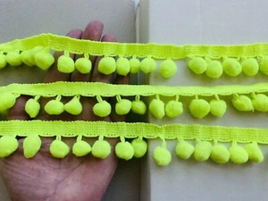 2 Yards Neon Green Pom Pom Fringe Trim /Sewing/Crafts/1" Wide - Picture 1 of 15