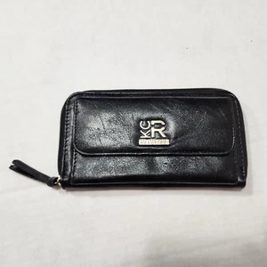 Cartera negra Kenneth Cole Reaction Logo triple pliegue con cierre de cremallera y broche de presión - Imagen 1 de 5