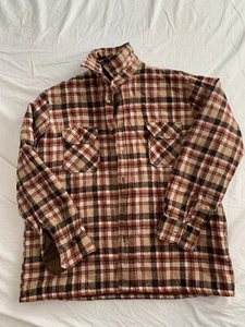 Vintage Montgomery Ward Wool Blend Quilted Shirt Plaid Brown Orange Beige - Picture 1 of 6