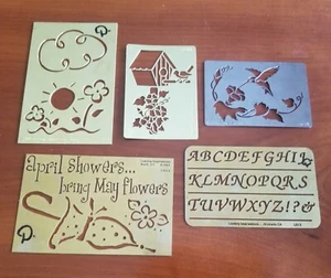 5 Brass Metal STENCILS - Spring theme & lettering - Lasting Impressions & Harlow - Picture 1 of 2