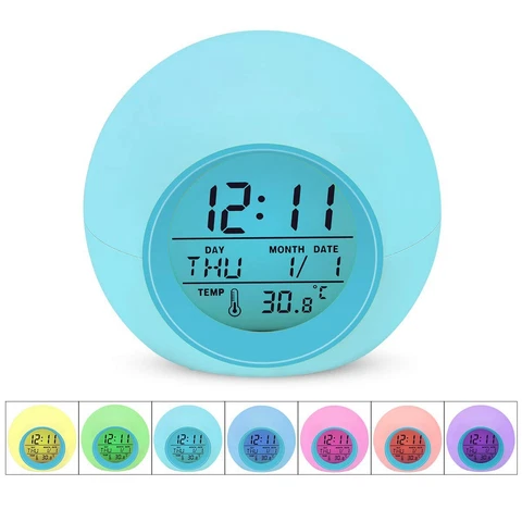 Digital 7 Color Changing Clock W/Calendar/Thermometer/Alarm/Night Light Cover