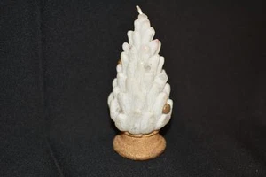 Vintage White Christmas Tree CANDLE Village Decoration Chic Gold - Imagen 1 de 1
