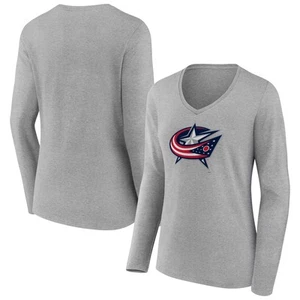 Women's Heather Gray Columbus Blue Jackets Primary Logo Team Long Sleeve V-Neck - Picture 1 of 3
