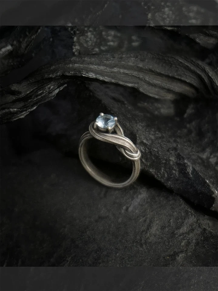 Infinity Ring Art Nouveau Engagement ring with Aquamarine Gem elegant Ring - Image 1 of 4