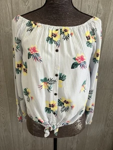 Abercrombie Kids Girl Size 15/16 Blue White Striped Floral Top - Picture 1 of 9
