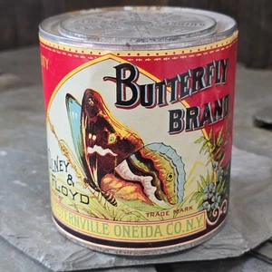 Antigua lata de verduras de calabaza médula Boston marca mariposa Westernville, Nueva York - Imagen 1 de 4