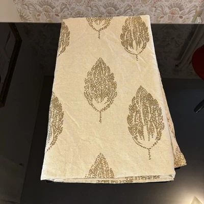 West Elm Curtain Panel Cream Gold Leaf 48 X 84 Cotton Linen Quiet Luxury - Image 1 of 3