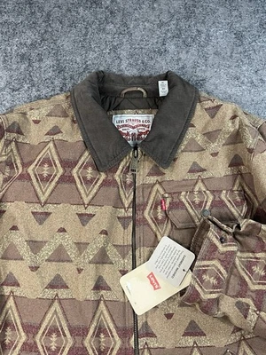 Levi’s Hombres XL Ropa de Trabajo Algodón Lona Geo Estampado Chaqueta Acolchada Cuello Pana Foto 1 de 4