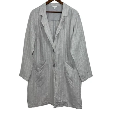 Pure Jill J. Jill Linen Striped Duster Jacket Lagenlook Natural Fiber XL Tall - Image 1 of 4