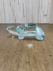 Kunst geschliffenes Glas Aqua Schildkröte Briefbeschwerer Vintage - Bild 1 von 8
