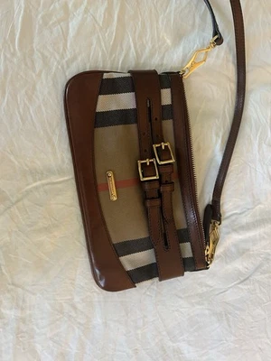 Burberry Haymarket Check Crossbody Bag Brown Leather Trim - Image 1 of 4