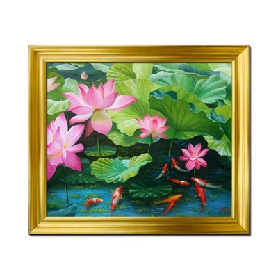 Koi Fish Wall Art Lotus Landscape Home Decor Posters Prints Painting Framed Art - Image 1 of 4