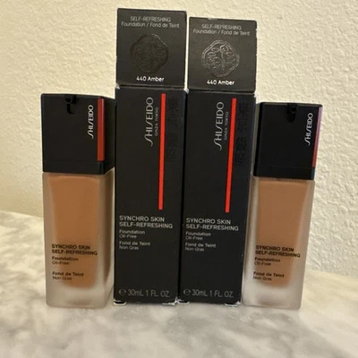 Lote de 2 bases auto refrescantes Shiseido Synchro Skin sin aceite 440 ámbar 1 oz Foto 1 de 4