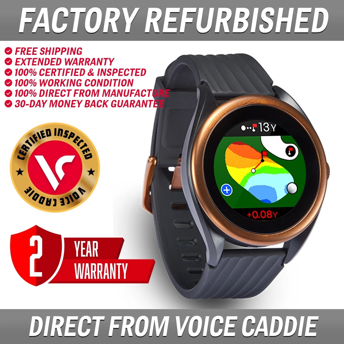 Voice Caddie T8 Golf GPS Watch with Green Undulation Touchscreen V