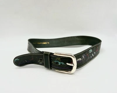 Vintage Kinder Gürtel Echtleder handbemalt Wintermotive Ski 75 cm | 80er Jahre - Bild 1 von 4