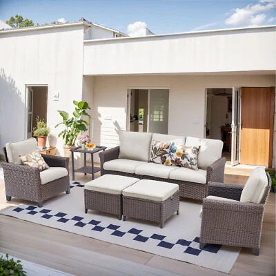 Juego de muebles de ratán para patio exterior de 6 piezas sofá acolchado sofá seccional juego de mimbre Foto 1 de 4