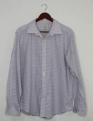 Camisa de vestir informal Lucky Brand azul púrpura a cuadros calce ajustado algodón elástico para hombre L Foto 1 de 4