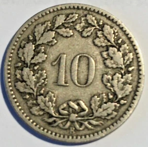 VINTAGE 1903 SWITZERLAND CONFEDERATION 'HELVETICA' 10 RAPPEN COIN - Picture 1 of 2