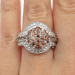 925 Sterling Silver Real White Topaz & Smoky Quartz Gemstone Ring Size 6 - Picture 1 of 8