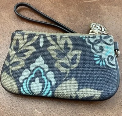 Spartina 449 Wristlet Brown Blue Muted Floral Clutch Coin Purse Womens - Image 1 of 4