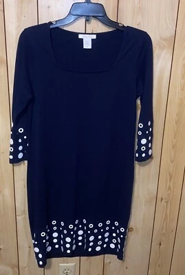 Vestido Joan Vass Mediano Azul Gompas Tachuelas Adornado Manga 3/4 Vestido recto Foto 1 de 4