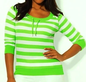 Ralph Lauren Active White/Green Striped Waffle-Knit Tee Sweater Top (Size M) - Picture 1 of 11