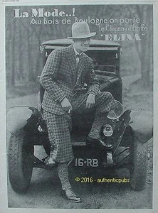 PUBLICITE ELINA CHAPEAU ETOFFE MODE AU BOIS DE BOULOGNE DE 1928 FRENCH AD PUB - Imagen 1 de 1