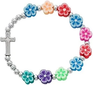 Christian Cross hawaiianisches Blumenstil Stretcharmband für Mädchen, mehrfarbig - Bild 1 von 3