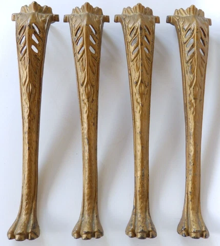 Antique Cast Iron Set 4 Art Nouveau Deco 15" Claw Paw Feet Bench Furniture Legs Cover