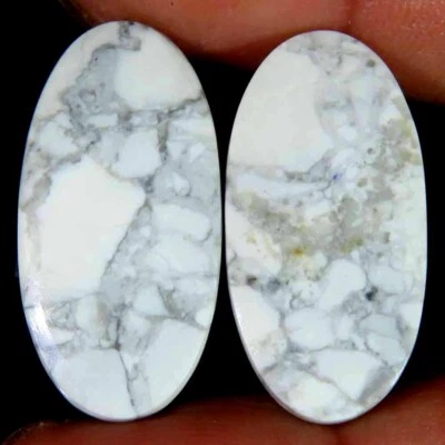 Paar 28,40 kt 100 % natürlicher Howlith ovale Form Cab lose Edelstein passend... - Bild 1 von 4