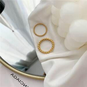 Woman 18k Gold Plated Stainless Steel Bead Ball 2/3mm Band Ring Solid Friendship