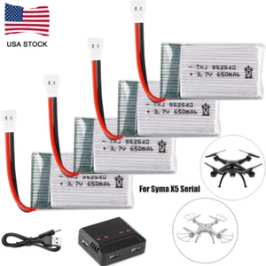 4PCS 3.7V 650mAh Lipo Battery with USB Charging & Cable for RC UAV Drones Syma - Picture 1 of 10