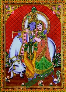 Hindu God Cotton Tapestry Lord Radha Krishana Spiritual Wall Hanging Boho Poster - Picture 1 of 2
