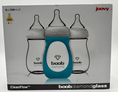 Joovy Boob Diamond Glass Bottels Clean Flow 8oz 3M+ - Image 1 of 3
