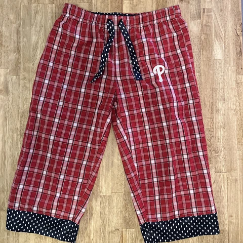 Philadelphia Phillies Pajama Lounge Capri Pants Cotton Red Plaid Women’s Sz M Cover