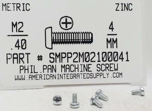 M2-.40X4MM PAN HEAD PHILLIPS MACHINE SCREW STEEL ZINC PLATED (100) - Picture 1 of 1